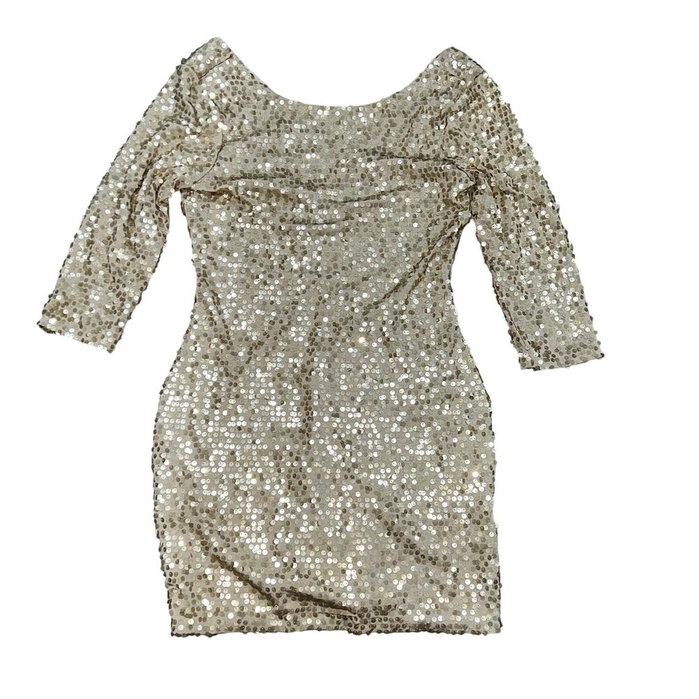 Fredericks of Hollywood Gold Sequin Dress Size Large Vintage